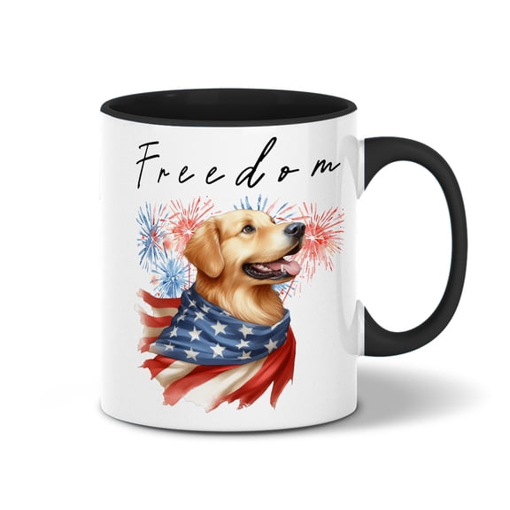 Freedom Golden Retriever on Independence Day 4th of July 11oz Accent Two-tone Mug Goldens Dog Lover Gifts Idea Coffee Tea Cup - 01005