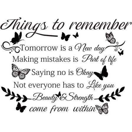 Things to Remember Wall Decal Butterfly with Text Inspirational Wall Art Removable PVC Wall Sticker DIY