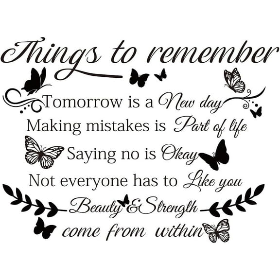 Things to Remember Wall Decal Butterfly with Text Inspirational Wall Art Removable PVC Wall Sticker DIY