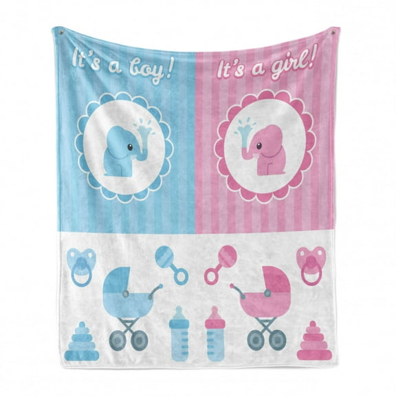Gender Reveal Soft Flannel Fleece Throw Blanket, s Girl Boy Kids Newborn Composition with Baby Shower, Cozy Plush for Indoor and Outdoor Use, 60" x 80", Pale Pink and Blue, by Ambesonne