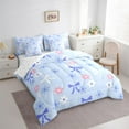thumbnail image 4 of Manfei Girly Blue Bowknot Bedding Comforter Set 7 Pieces for Girls, Kawaii Love Heart Full Bedding Set, Cherry Blossoms Reversible Fitted Sheet Flat Sheet, Ultra Soft Home Decor, 4 of 8