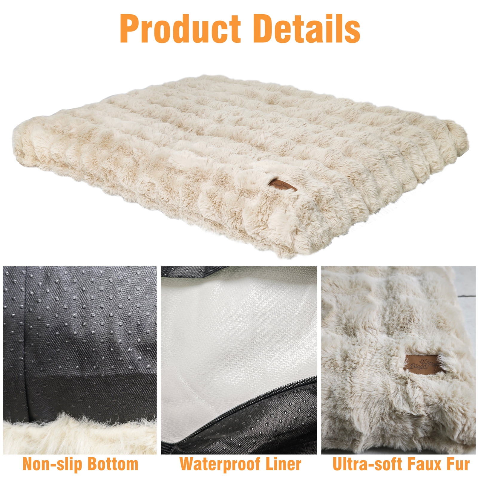 BingoPaw XXL Dog Bed Washable Calming Pet Crate Mattress with Removable Cover Waterproof