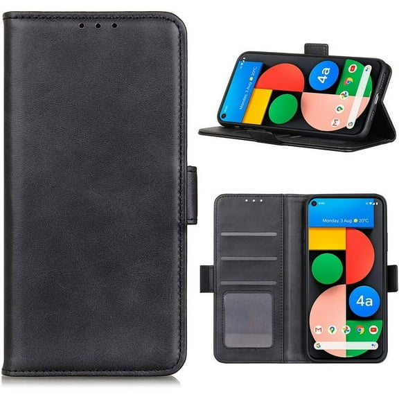 Case for Google Pixel 5A, Wallet Folio Flip PU Leather Magnetic Buckle Slim Back Cover Built-in Card Holder Slot and Stand for Google Pixel 5A (Black)