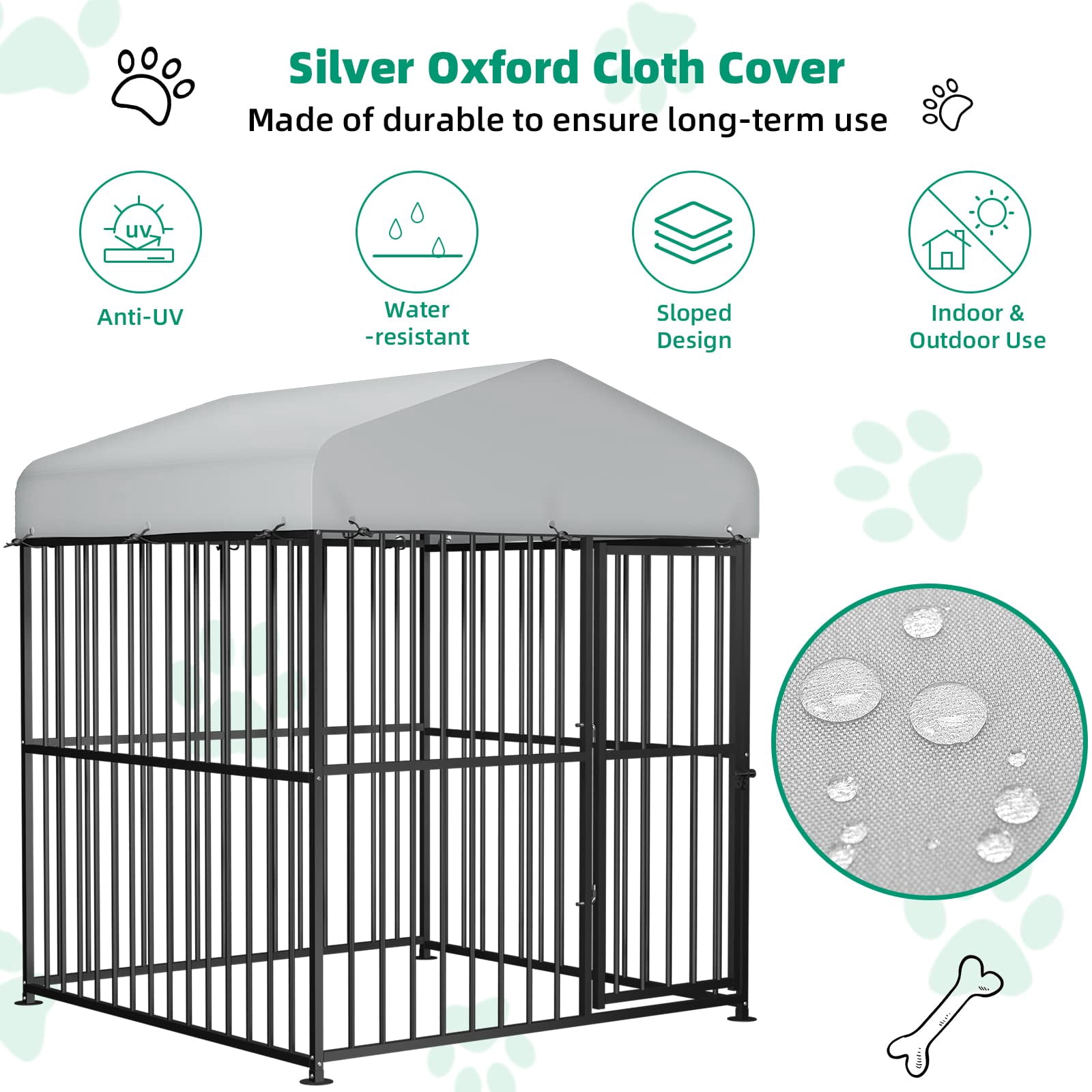 VIVIJASON 6 x 6 x 6 Ft Large Outdoor Dog Kennel, Heavy Duty Metal Frame Dog Cage with Thickened Bars, UV & Waterproof Cover, Outside Pen Playpen Dog Run House for Large to Small Dogs