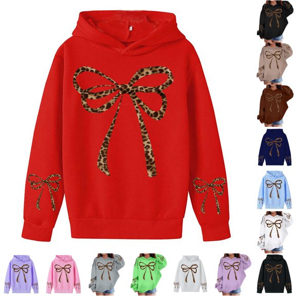 Girls' Active Long Sleeve Hooded Sweatshirt Red Casual Hoodies Cute Oversized Print Pocket Sweatshirt Tops 11-12 Years