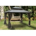 thumbnail image 2 of LUCKYBERRY 10' X 12' Outdoor Hardtop Galvanized Steel Roof Double Top Permanent Gazebo Canopy Curtains Aluminum Frame Patio Garden Gazebo with Netting, 2 of 5