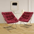 thumbnail image 6 of YEXJ Saucer Chair for Adult, Square Comfy Cozy Chair Folding Chair Faux Fur Metal Frame Foldable Reading Chair Accent Chair for Bed Room Living Room Set of 2-Red, 6 of 10