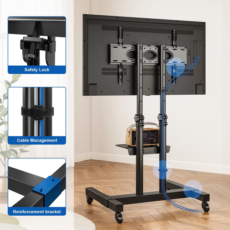 RTVR Mobile TV Stand with Wheels, 32-83 Inch, Black photo 2