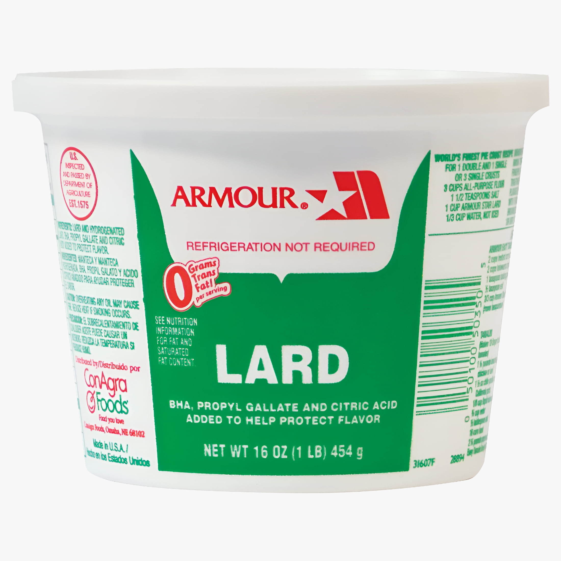Armour Lard 16 oz (1 lb) Tub