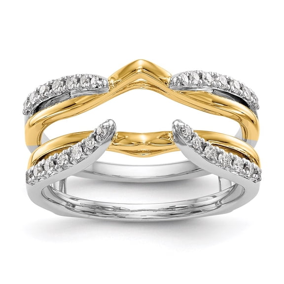 14K Two-Tone Gold Ring Band Wedding Diamond Round Guard