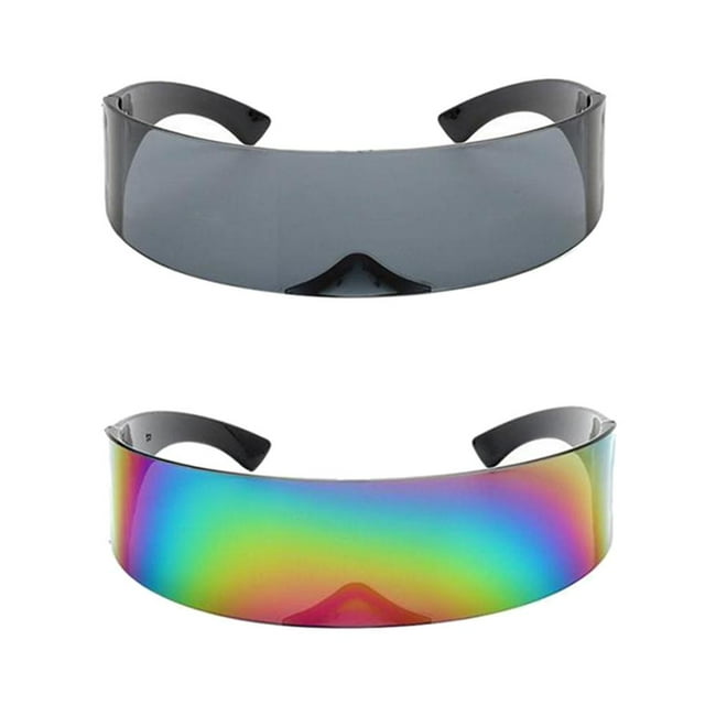 BELOVING 2Pcs Bungkus Futuristik Visor Cermin Mata Hitam Rata Cermin Mata Atas Prop Parti