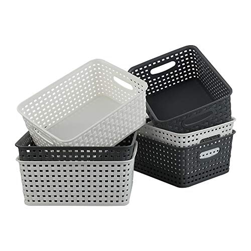 Pack of 6 Cupboard Storage Baskets with Handles Hespapa Black Plastic Basket