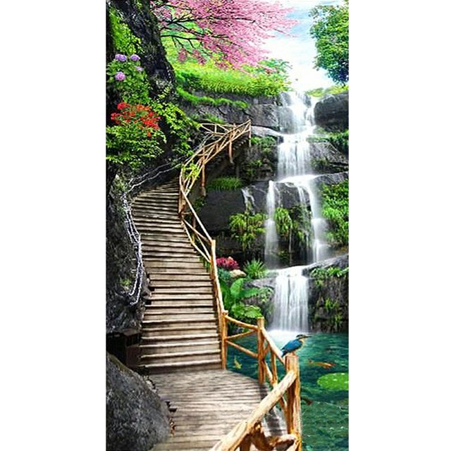 5D DIY Diamond Painting Kits Full Square Drill Waterfall Walkway Mosaic Art Sywqhk Decoración hogareña