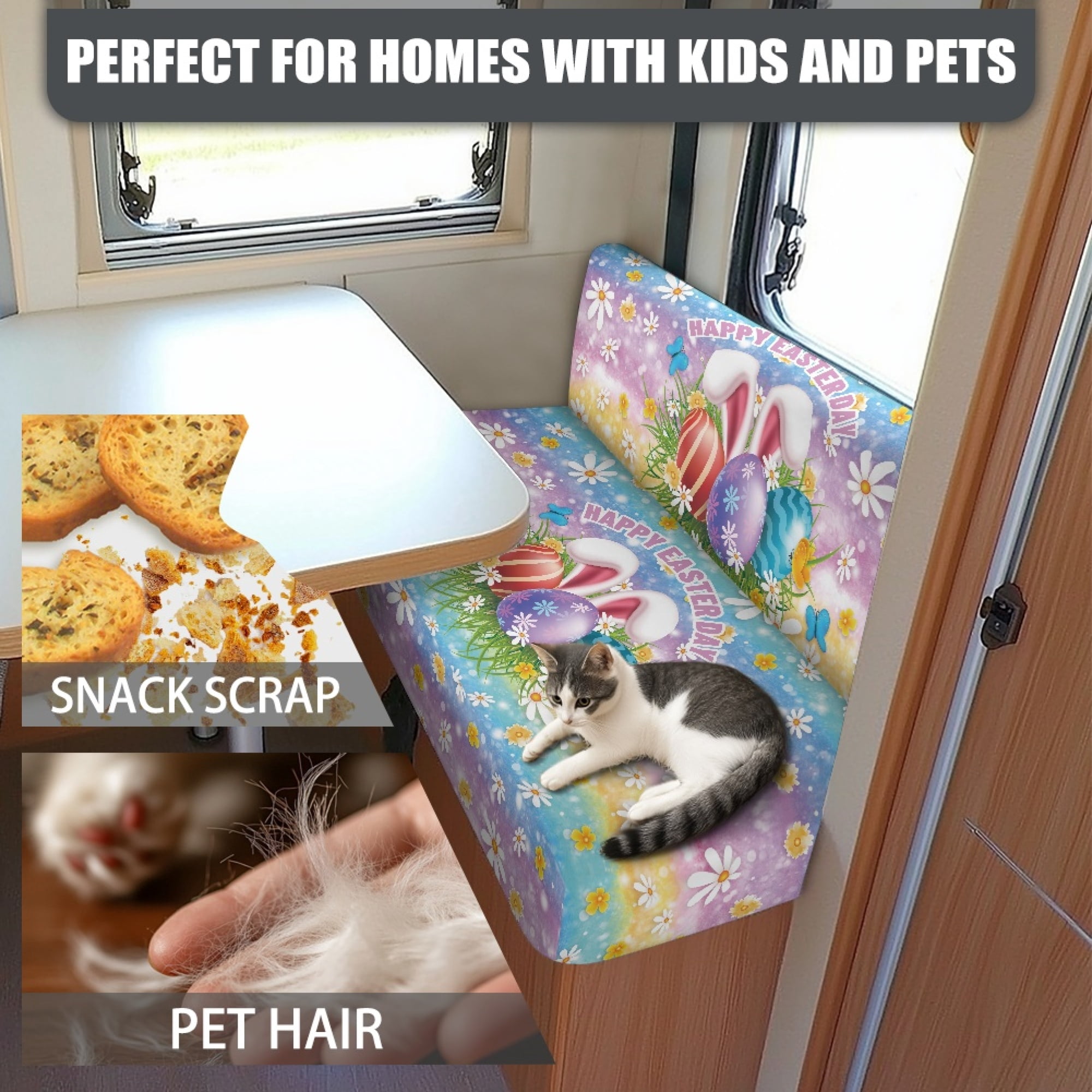Yuyamidu Easter Egg RV Dinette Cushion Covers Booth Set Rabbit RV Cushion Slipcover 1 Bench Cover 1 Backrest Cover Stretch Camper Cushion Covers RV Couch Cover