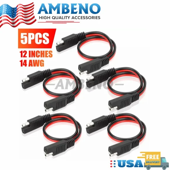 5Pcs 14 Gauge 12" Quick Disconnect Polarized Wire 2 Pin Power Cable Connectors