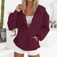 thumbnail image 2 of Zip Up Hoodie Women Y2K Sweatshirt Casual Long Sleeve Hoodies Oversized Fall Spring Fleece Jacket with Pockets Wine 2XL, 2 of 6