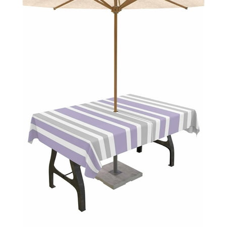 

Lsrtoss Outdoor Tablecloth with Umbrella Hole & Zipper Light Purple Grey Stripe Rectangle Tablecloth 54x80 Inch Farmhouse Minimalist Striped Patio Table Cover Waterproof Table Cloth for Picnic