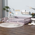 thumbnail image 3 of Full Size Kids Toddler Floor Bed with Door and Fence, UHOMEPRO Montessori Floor Bed with Slats and Safety Guardrails, Solid Wood Full Bed Frame for Bedroom, Pink, 3 of 14