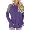 thumbnail image 1 of Mujeres Casual Patchwork Bolsillos Cuello redondo Jersey Blusa de manga larga Camiseta Tops Pompotops gfhjh16383, 1 of 7