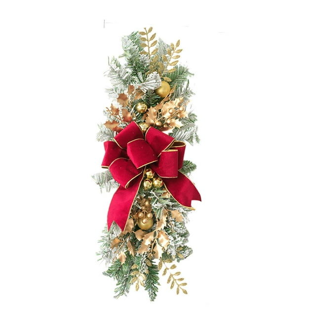 simhoa Guirlande de Noël Facile à Accrocher pour Porte de Noël Intérieur Extérieur Or Rouge