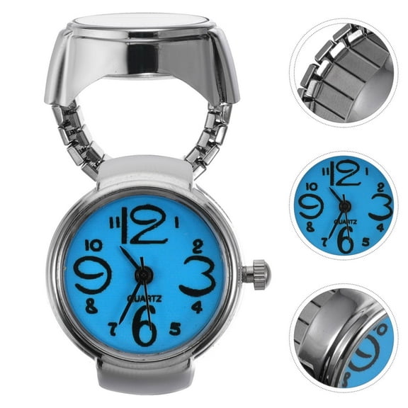 Raindrops Blue Quartz Finger Watches with Mini Time Display Accessories for Men Women Stylish Digital Ring