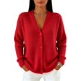 thumbnail image 2 of Resicozy Women's Long Sleeve Cardigan Sweaters Button Up V Neck Knit Tops Lightweight Oversized Business Pullover Red L, 2 of 5