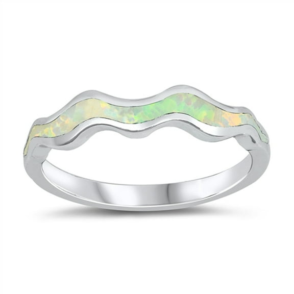CHOOSE YOUR COLOR White Simulated Opal Wave Statement Stacking Ring .925 Sterling Silver Band CZ Female Size 7