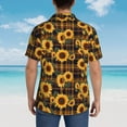 thumbnail image 4 of Pofeuu Brown Blue Plaid Sunflower Print Hawaiian Shirt for Men Sleeves Casual Button Down Summer Beach Dress Shirts T-Shirts,Large, 4 of 7