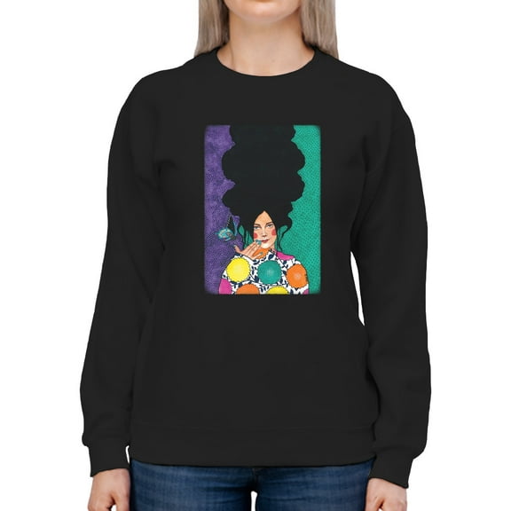 Pastell Woman With A Butterfly Sweatshirt Women's -Hulya Ozdemir Designs, Female Large