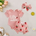 thumbnail image 2 of CAICJ98 Newborn Baby Girl Clothes Infant Summer Outfits Little Sister Ruffle Romper Strawberry Shorts Headband Set 0-18 Months Baby Clothes Girl (Pink,0-3 Months), 2 of 4