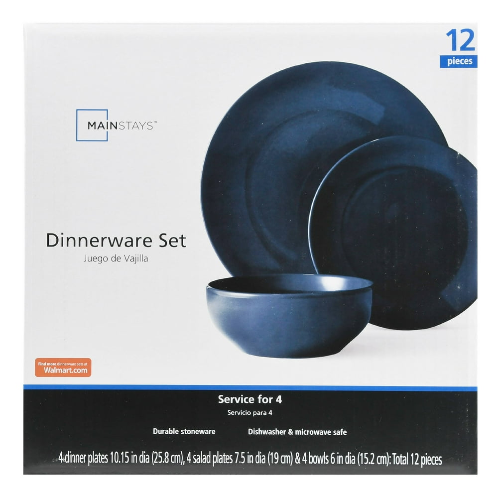 Mainstays Navy Stoneware Dinnerware Set, 12 Piece