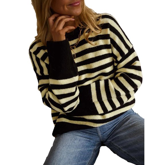 Women's Oversized Crew Neck Sweater Long Sleeve Knit Pullover Cozy Fall Tops Casual Loose Knitwear Yellow S