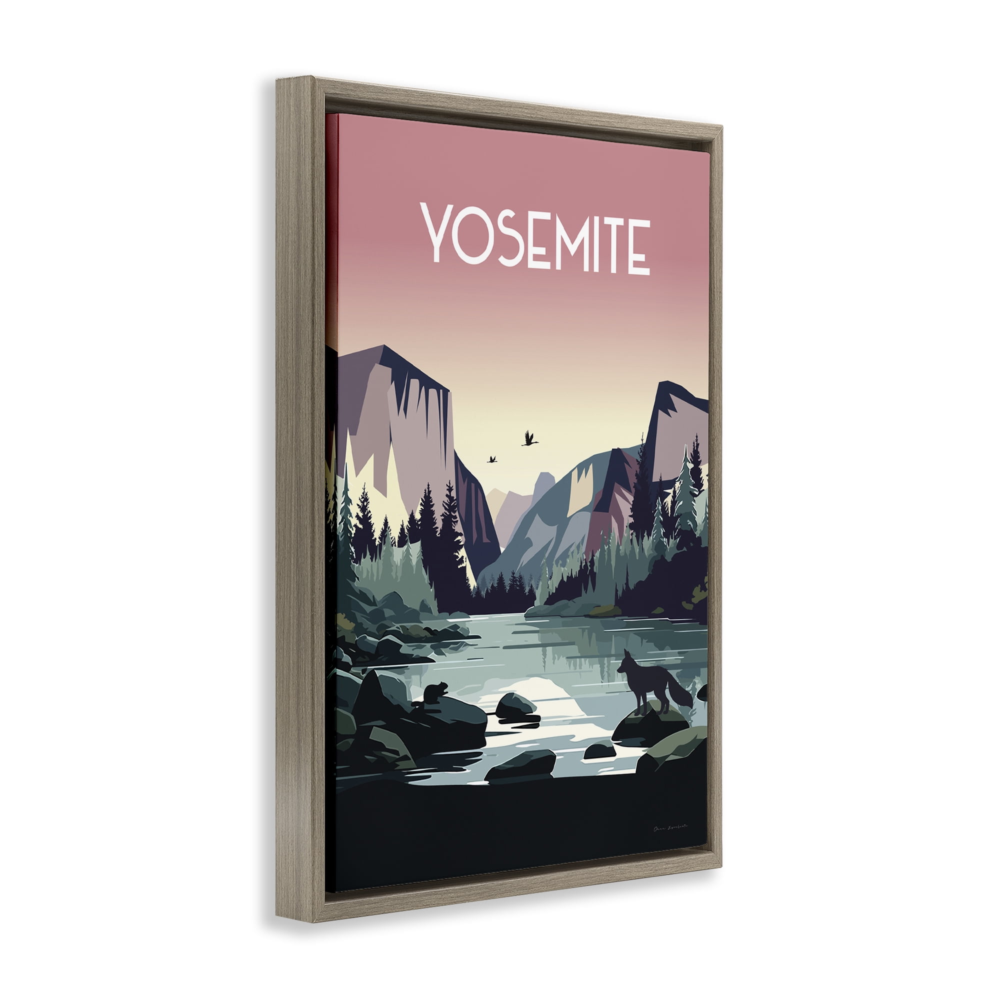 Stupell Industries Yosemite Landmark View Landscape & Nature Painting Brown Floater Framed Canvas Art Print Wall Art, 17 x 25