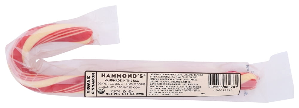 Hammond's: Organic Cinnamon Candy Cane, 1.75 Oz Pack Of 48