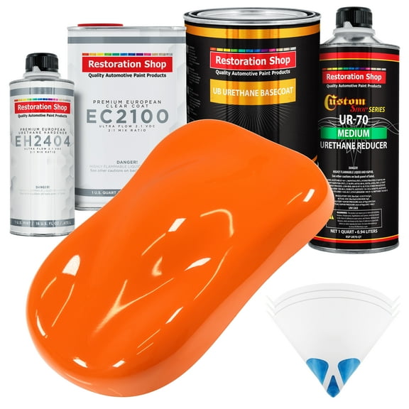 Restoration Shop - Omaha Orange Urethane Basecoat with European Clearcoat Auto Paint - Complete Quart Paint Color Kit - Automotive Refinish Coating
