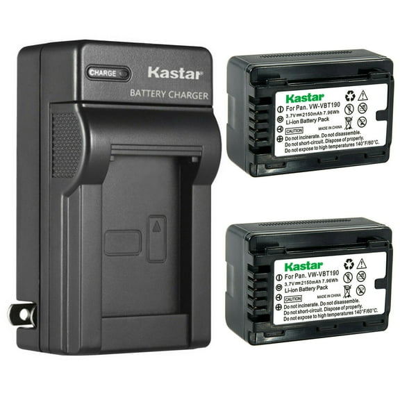 Kastar 2-Pack Battery and AC Wall Charger Replacement for Panasonic VW-VBT380, VW-ACT380, VW-VBT190, VW-ACT190 Battery, Panasonic VW-BC10, VW-BC10-K, VW-BC10PP, VW-PWPK Charger