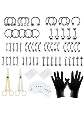 OKYMOTOR 84pcs Piercing Jewelry Kit Pro Piercing Kit 316L Stainless Steel  Body Septum Piercing Kit 16G Belly Ring Tongue Tragus Nipple Nose Eyebrow  Piercing Tools Piercing Needles Clamps 