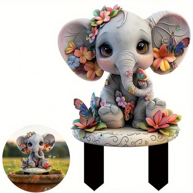 Elefante plano en 2D de acrílico para jardín, insertable y desmontable, decoración de jardín, decoración de jardinería, diseño de escena.
