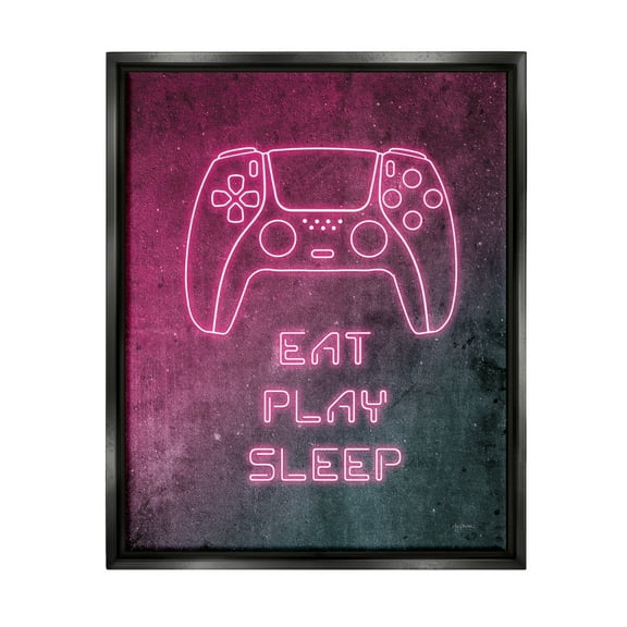 Stupell Industries Eat Play Sleep Pink Gamer Typography Painting Black Floater Framed Art Print Wall Art, 17 x 21