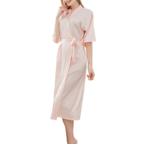 Elainilye Fashion Robes For Women Solid Color Homewear Casual Nightgown With Belt Half Sleeve Pajama Dress Robes,Pink