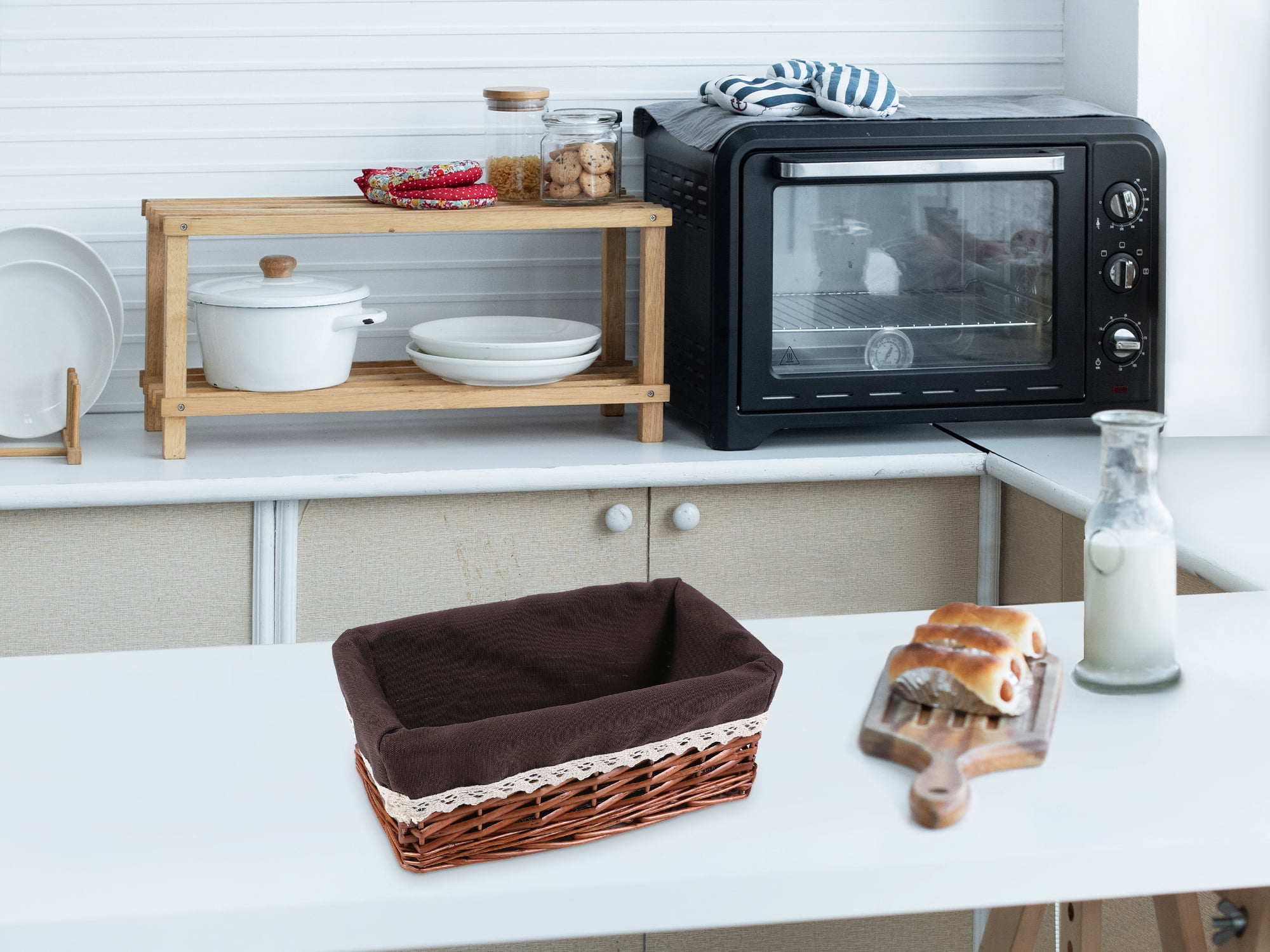 Unique Bargains 1 Pack Wicker Basket with Cloth Coffee 10.2*5.9*4.3in