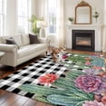 thumbnail image 2 of Summer Botanical 5x7 Area Rugs for Living Room, Tropical Saguaro Opuntia Green Cactus Black Plaid Non Slip Floor Mat Washable Low-Profile Indoor Carpet for Bedroom, Dining Room, Bathroom, 2 of 9