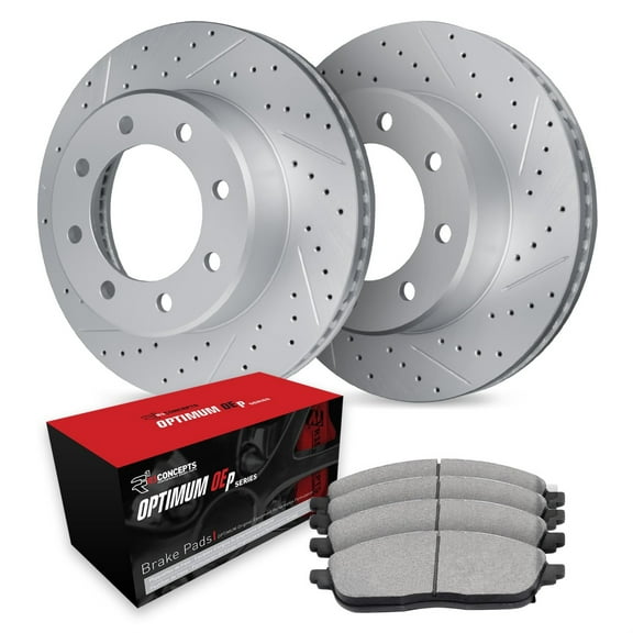 R1 Concepts Drilled and Slotted Carbon Coated Disc Brake Rotor Set with Optimum Oe Pads WBUN1-48055