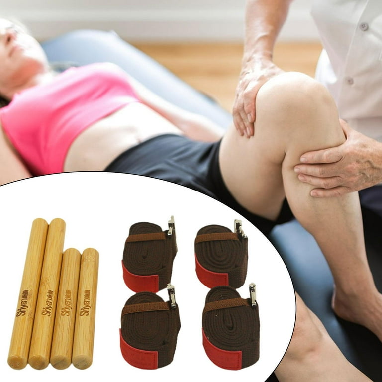 Serenable Bamboo Massage Sticks Set, Massage Tools,Wooden Massager Massage  Roller for Relax,Muscles Bamboo Massage Roller Sticks Brown stretch belt