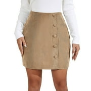 PXIAKGY skirts for women women's skirts Womens Corduroy Skirts Fall Winter High Waist Button Down A Line Short Mini Skirt With Pockets Beige+S