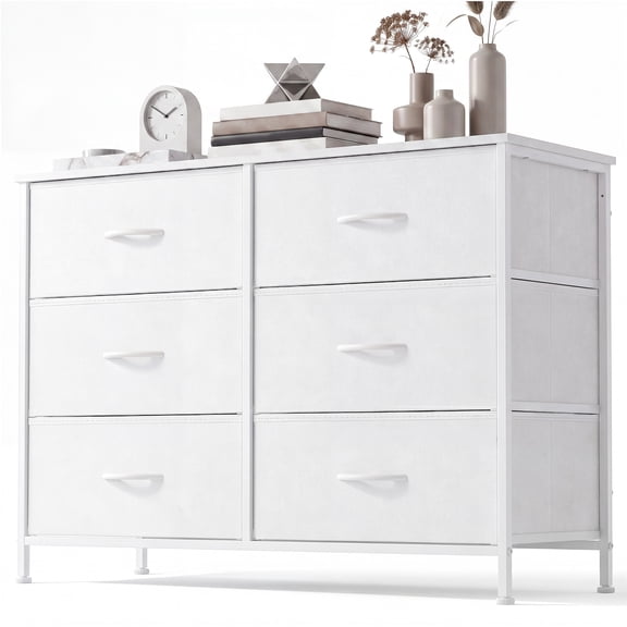 CONCETTA 6-Drawer Fabric Dresser Storage Chest for Bedroom, Closet, Storage Furniture for Adults, White