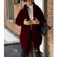 thumbnail image 2 of Suéter de mujer abrigo borroso frente abierto cuello vuelto ajuste suelto Color puro abrigo largo borroso con bolsillos rojo azufaifo L, 2 of 4