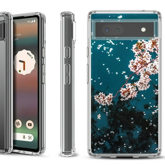 Shockproof Bumper Phone Case for Google Pixel 6a, by OneToughShield ® - Night Blossom