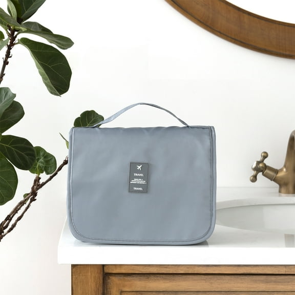 Water-resistant Toiletry Bag with Hanging Hook, Portable Travel Makeup Pouch, Cosmetic Organizer for Women and Men, Gray