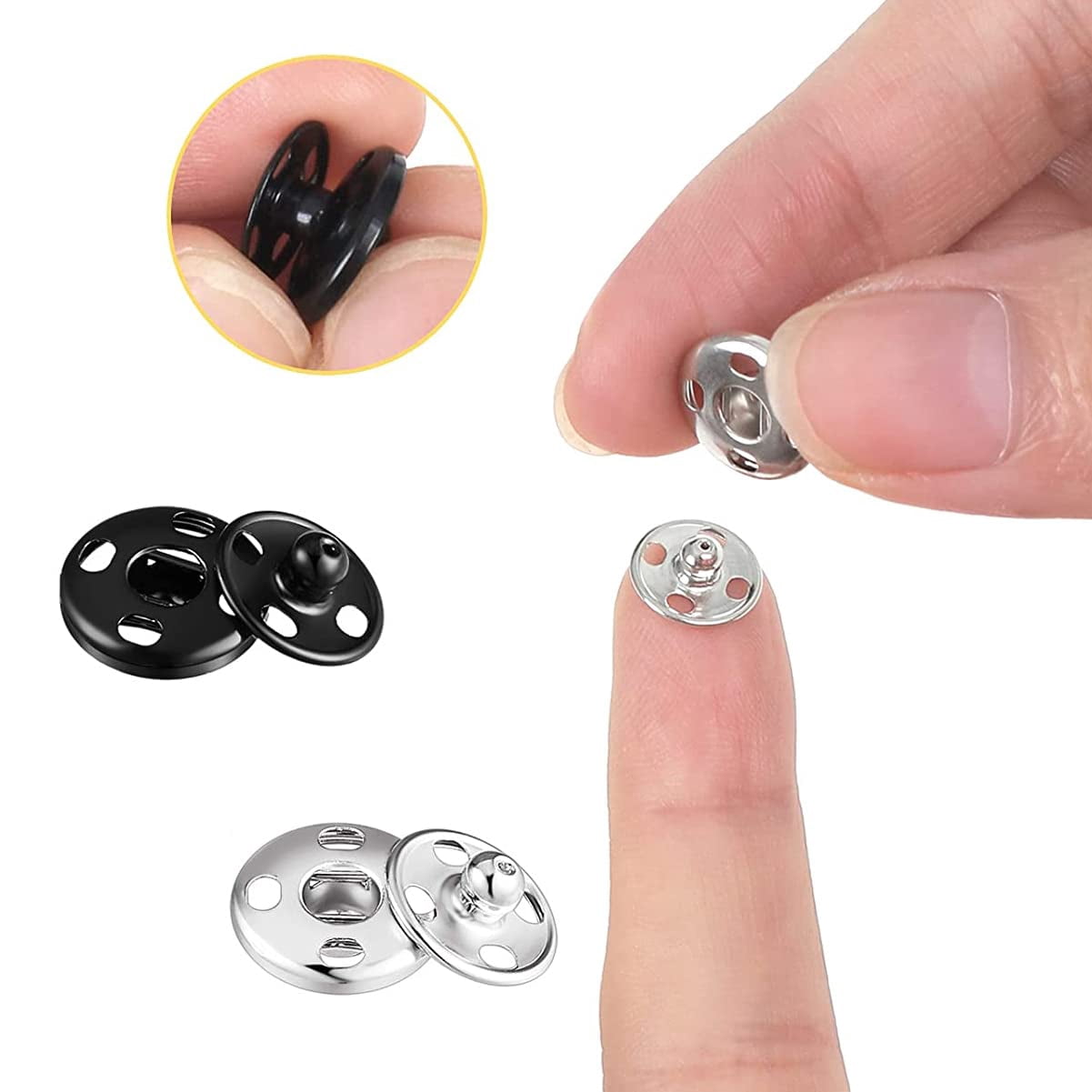Snap Fasteners,140 Sets Stainless Steel Sew on Snap Press Studs Buttons Snaps Sewing Hook and Eye Fastenings,for Clothes Leather Craft Purse Handbag Sewing Repairs(8.5mm,10mm,12mm,16mm) Silver